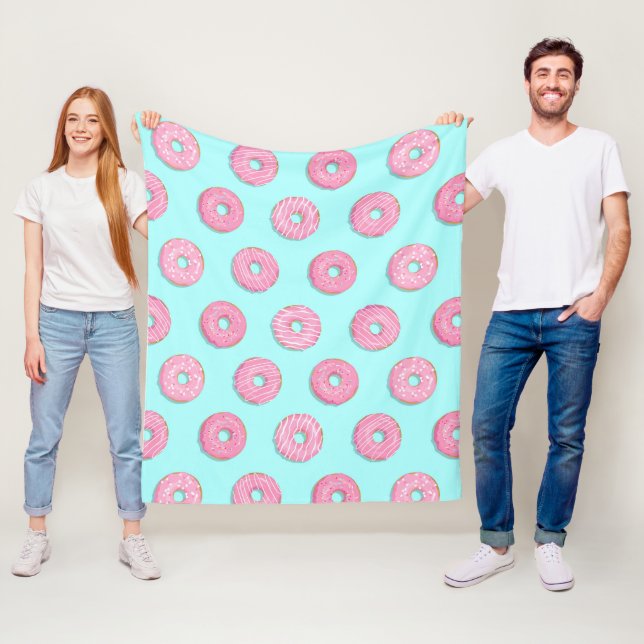 Sockersötad Rosa Glazed Donuts Fleecefilt (På plats)