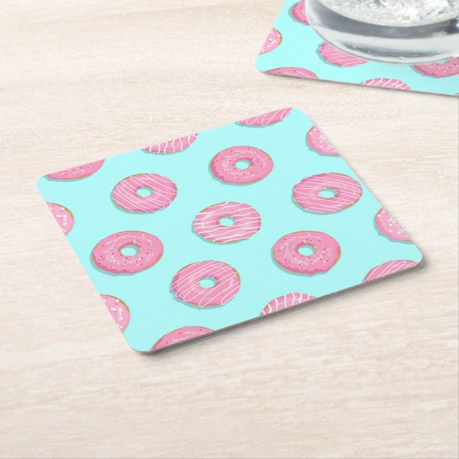 Sockersötad Rosa Glazed Donuts Underlägg Papper Kvadrat (Vinklad)