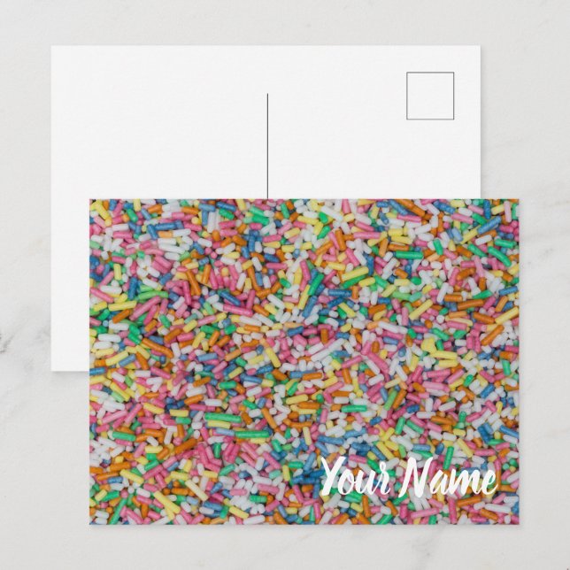Sockersprinkler: färgad bakgrundsgåva helg vykort (Fram/baksida)