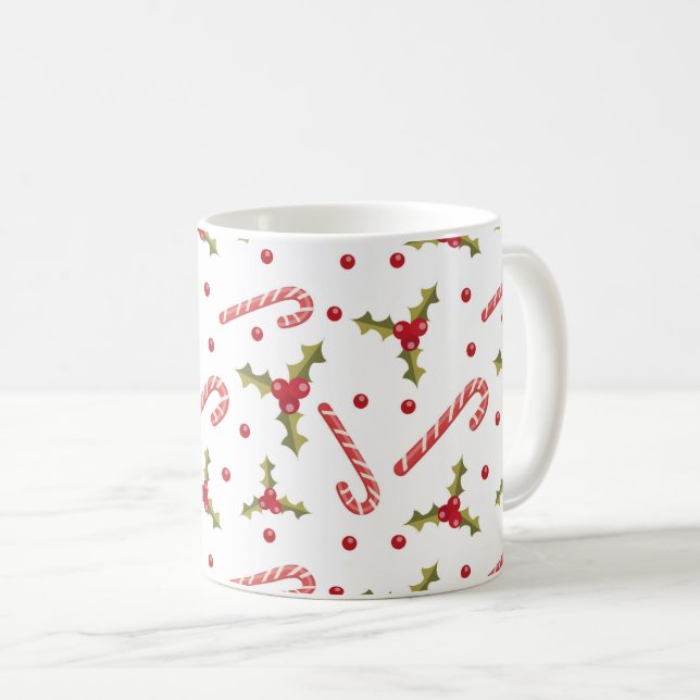 Sockerstänger och julkranssömmlöst mönster  kaffemugg (Framsida höger)