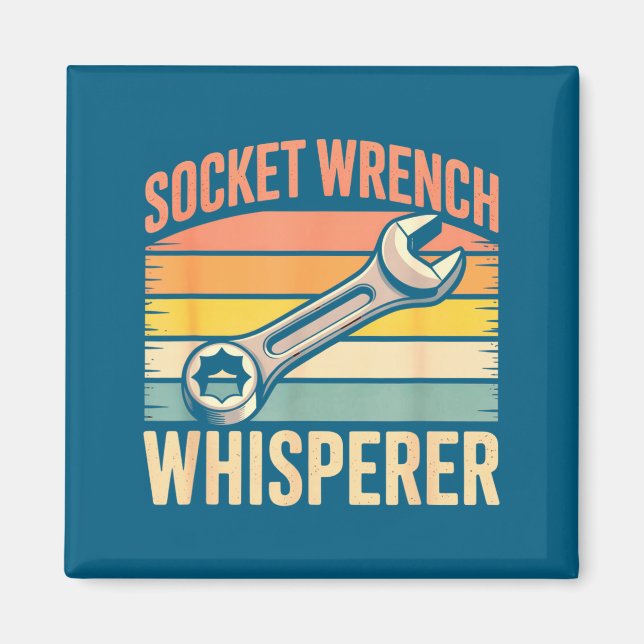Socket Wrench Whisperer Retro Mechanic Crew Auto T Magnet (Framsidan)
