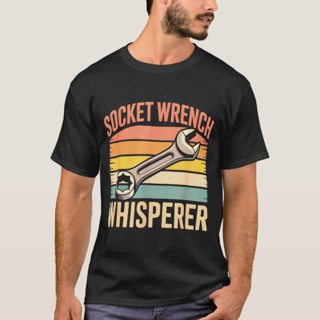 Socket Wrench Whisperer Retro Mechanic Crew Auto T T Shirt (Framsida)