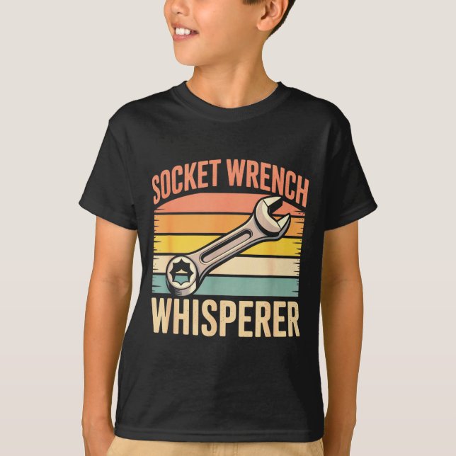 Socket Wrench Whisperer Retro Mechanic Crew Auto T T Shirt (Framsida)