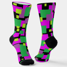 Socklar med svart Grönt och Magenta Geometric Art