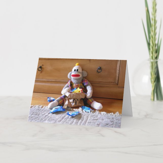 SockMonkey Birthday Kort (Framsida)