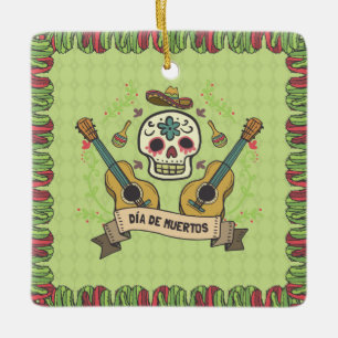 Sockra skallen & den Gitarr Diameter de Muertos Julgransprydnad Keramik