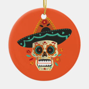 Sockra skallen med den Hatt Diameter de Muertos Julgransprydnad Keramik