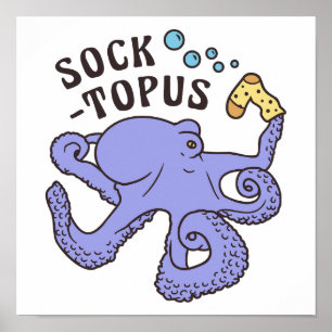 Socktopus Blue Octopus med sock Funny PM Poster