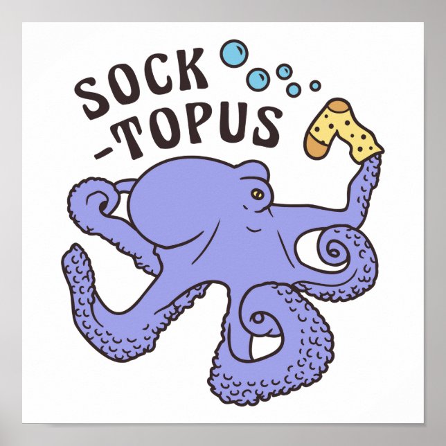 Socktopus Blue Octopus med sock Funny PM Poster (Framsidan)