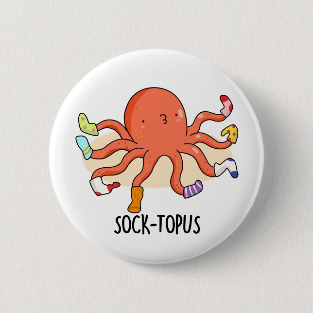 Socktopus Funny Octopus med sockel Pun Knapp (Framsida)