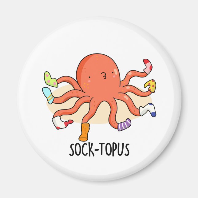 Socktopus Funny Octopus med sockel Pun Magnet (Framsidan)