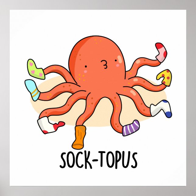 Socktopus Funny Octopus med sockel Pun Poster (Framsidan)