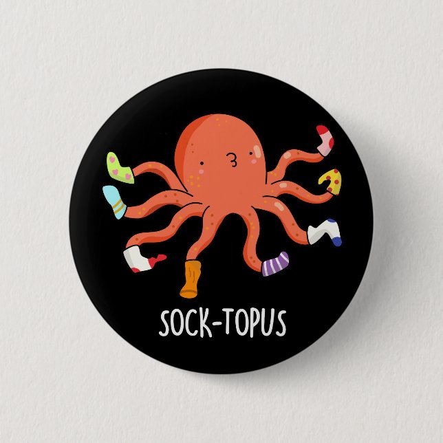 Soctops funny Octopus med sockel-Mörk BG Knapp (Framsida)
