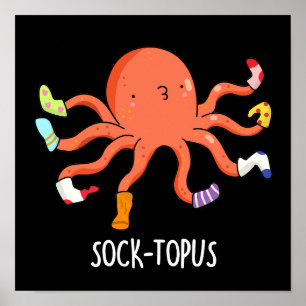 Soctops funny Octopus med sockel-Mörk BG Poster
