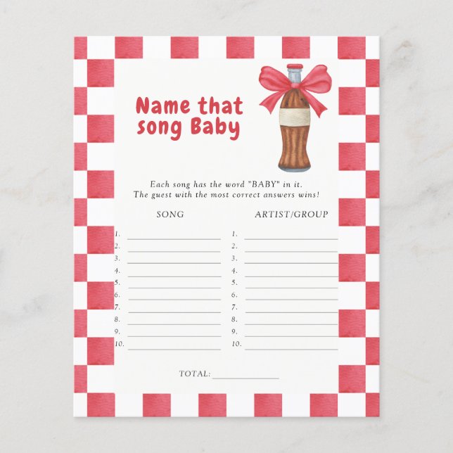 Soda baby shower Name that song baby game (Framsida)