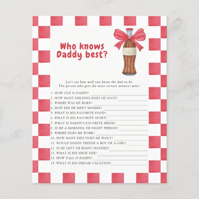 Soda baby shower Who knows daddy best game (Framsida)