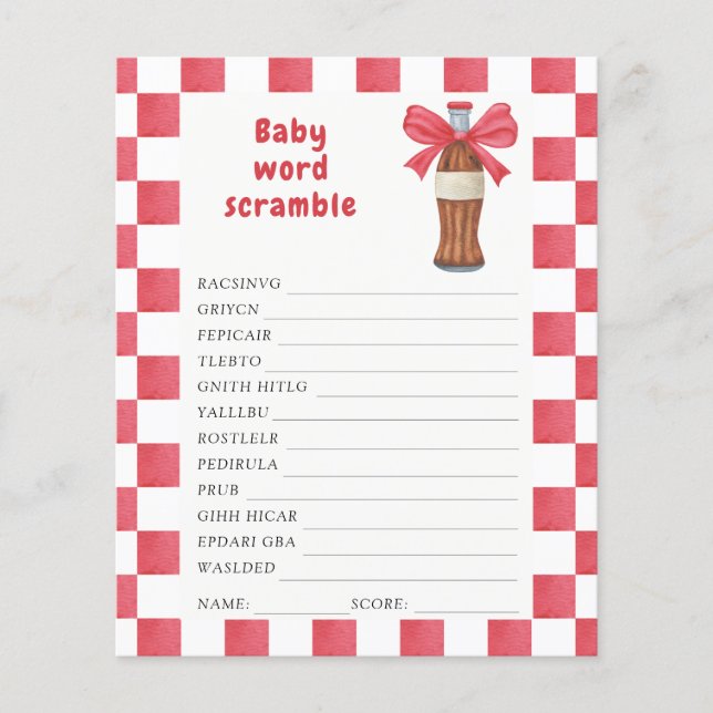 Soda baby shower Word scramble game (Framsida)