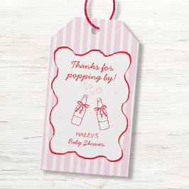 Soda Bottle Bow Pink & Red Wavy Baby Shower Presentetikett