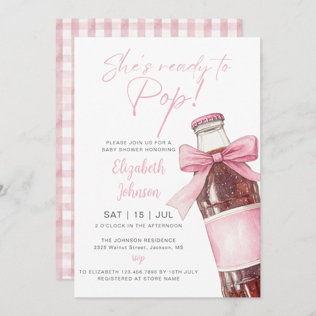 Soda Bottle Pink Bow Baby Shower All In One Inbjudningar (Fram/baksida)