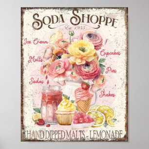 Soda Shoppe Poster Ice Cream Blommigts Wall Art