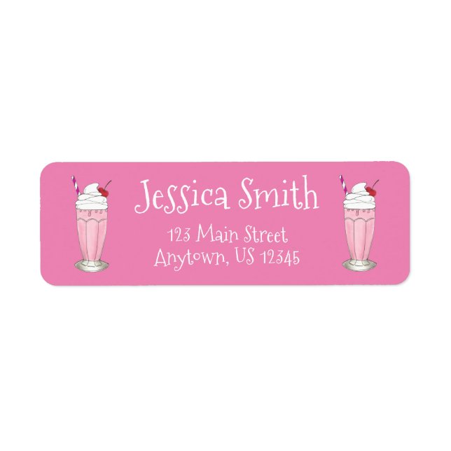 Soda Shoppe Strawberry Ice Cream Milkshake Shake Returadress Etikett (Framsidan)