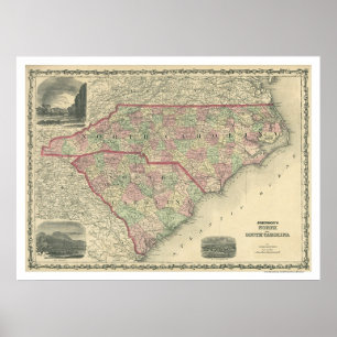 Söder & North Carolina karta 1861 Poster