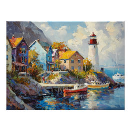 Söderbyn med färgade hus och fyr perfect poster