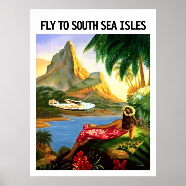 Söderhavsöar, vintage flygbolagsposter poster (Framsidan)