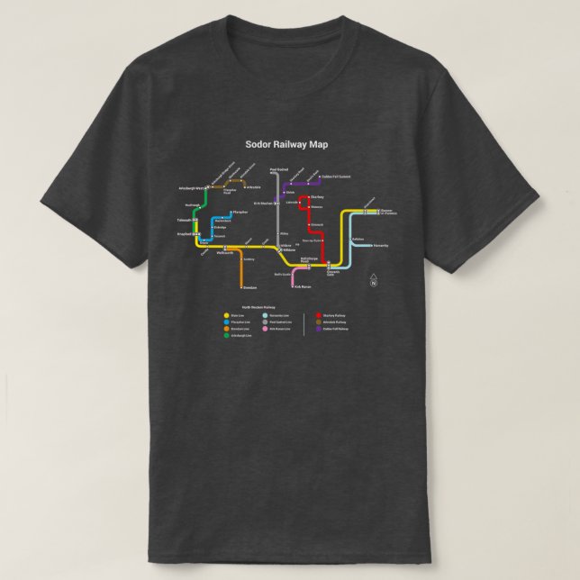 Sodor Railway Karta TTC Stil Mörk 1 T Shirt (Design framsida)