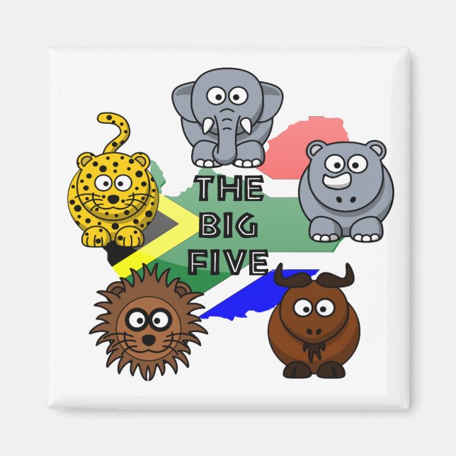 Södra Afrikan Big Five Safari Animal Tecknad Magnet (Framsidan)