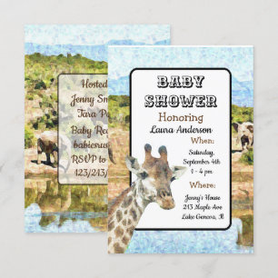 Södra Afrikan Giraffe Elephant Baby Shower Inbjudningar