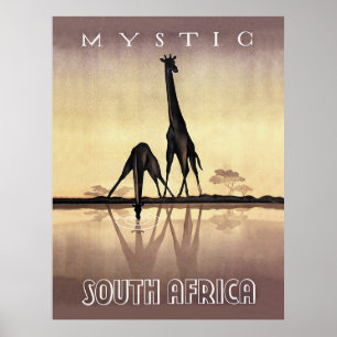 Södra Afrikan, Giraffe, vintage resor Poster