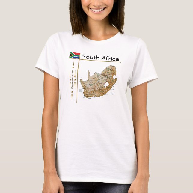 Södra Afrikan Karta + Flagga + Avdelning T-Shirt (Framsida)