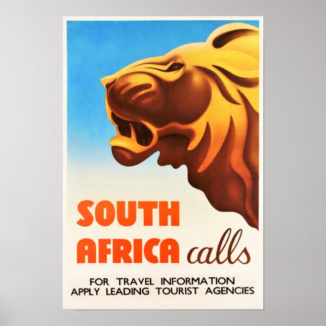 Södra Afrikan Lejona Vintage resor Poster (Framsidan)