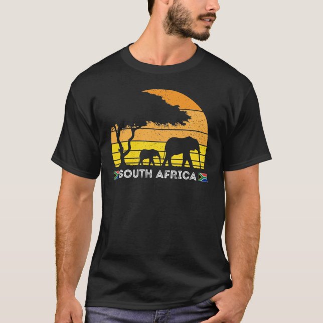 Södra Afrikan Safari Savannah Sunset Elephant T-Sh T Shirt (Framsida)