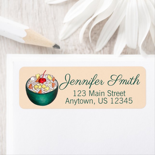 Södra Ambrosia Coconut Marshmallow Fruit Salad Returadress Etikett (Insitu)
