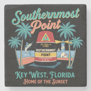 Södra Ändpunkt Key West Retro Tropisk Atmosfär Stenunderlägg