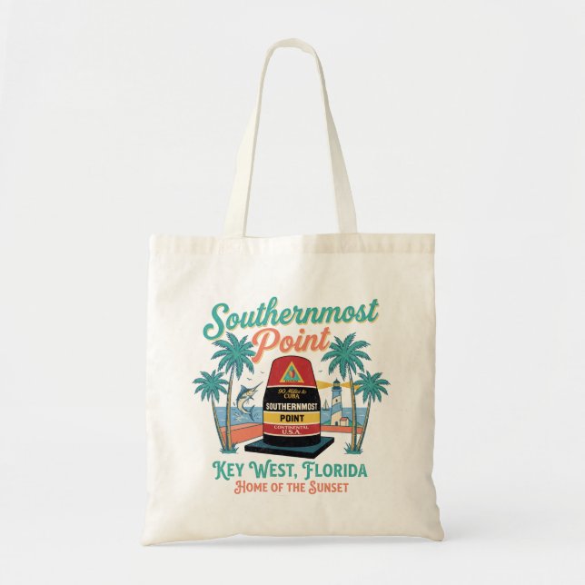 Södra Ändpunkt Key West Retro Tropisk Atmosfär Tygkasse (Framsidan)