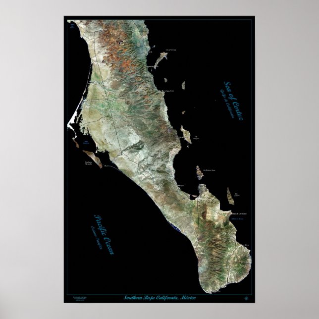 Södra Baja California, Mexiko satellitposter  Poster (Framsidan)