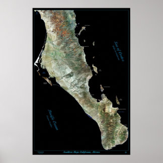 Södra Baja Kalifornien, Mexiko poster via satellit