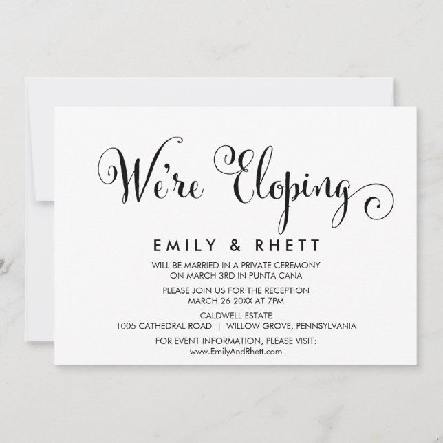 Södra Belle Calligraphy Elopement Recept Inbjudningar (Framsida)