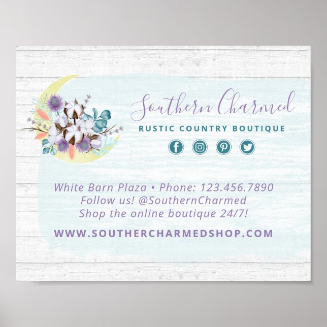 Södra Blommiga Bomull Måne & Rustika Trä Landsbygd Poster (Framsidan)