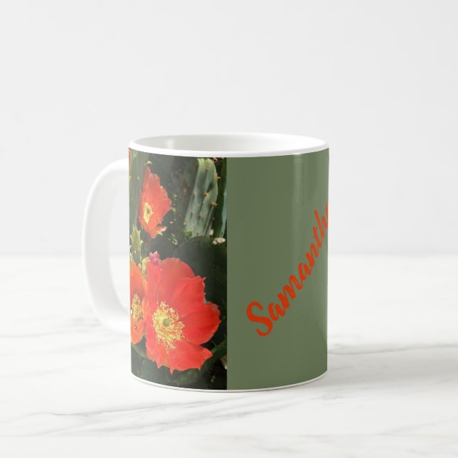 Södra Cactus Bloom Photo Bright Red Flower Kaffemugg (Framsida vänster)