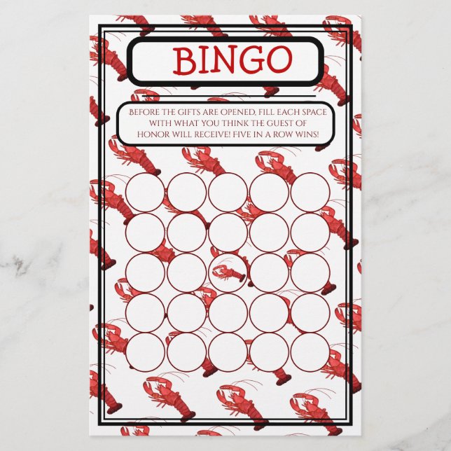Södra Cajun Red Kräftor Boil Baby Shower Bingo (Framsida)