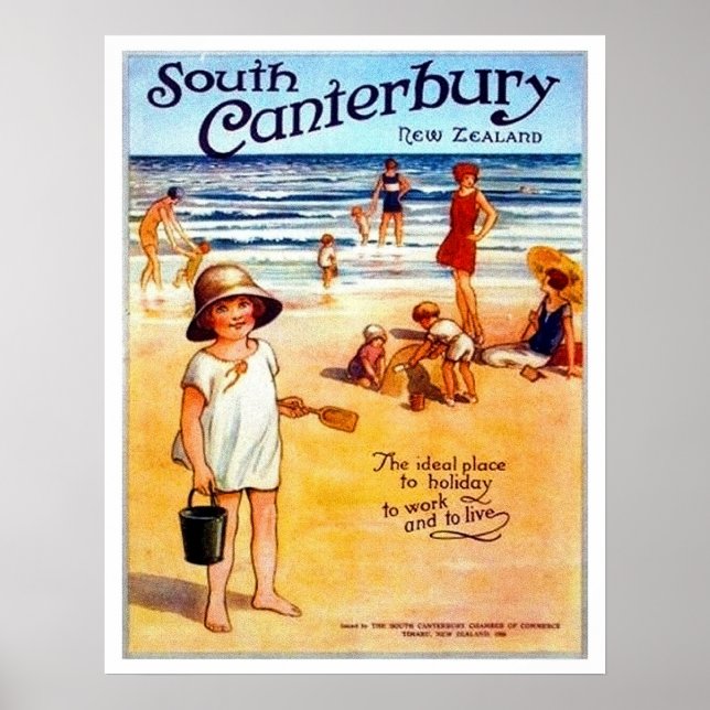 Södra Canterbury, Nya Zeeland, människor på strand Poster (Framsidan)