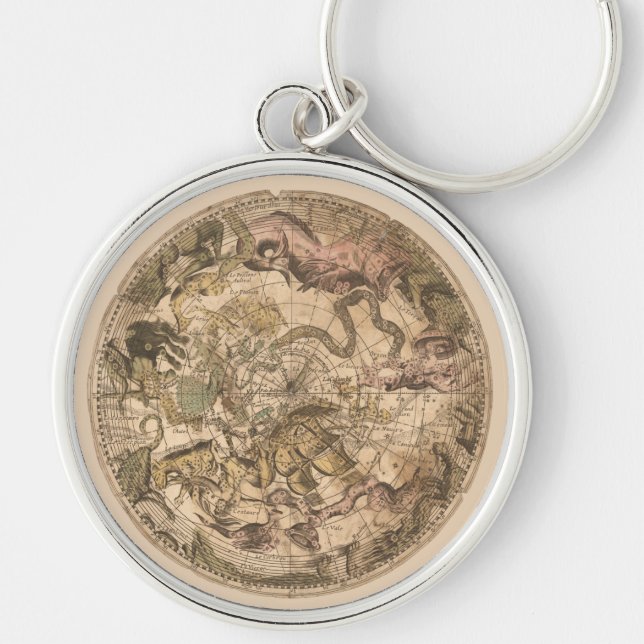 Södra Celestial Sphere Keychain Rund Silverfärgad Nyckelring (Framsidan)