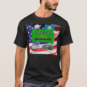Södra Dakota Karta, Fototext, Faux-kvartal och Fla T-shirt