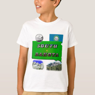 Södra Dakota Karta, fototext, faux-kvarteret T-shirt