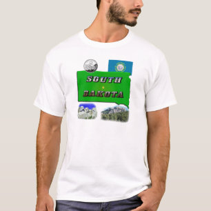 Södra Dakota Karta, fototext, faux-kvarteret T-shirt