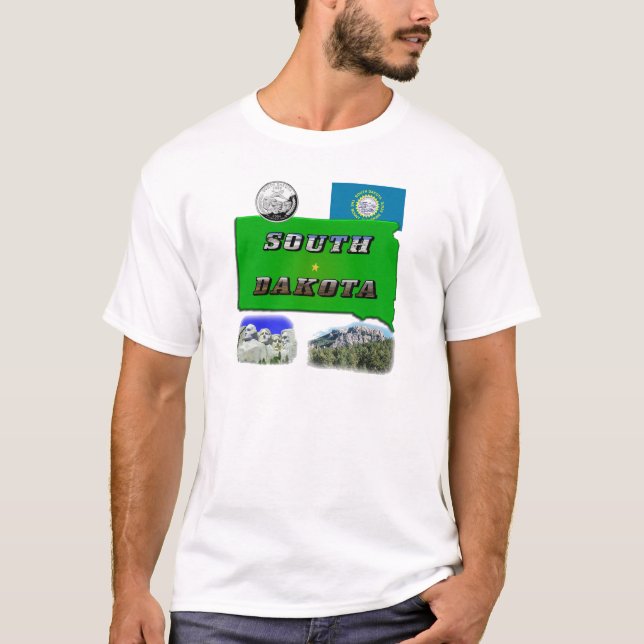 Södra Dakota Karta, fototext, faux-kvarteret T-shirt (Framsida)